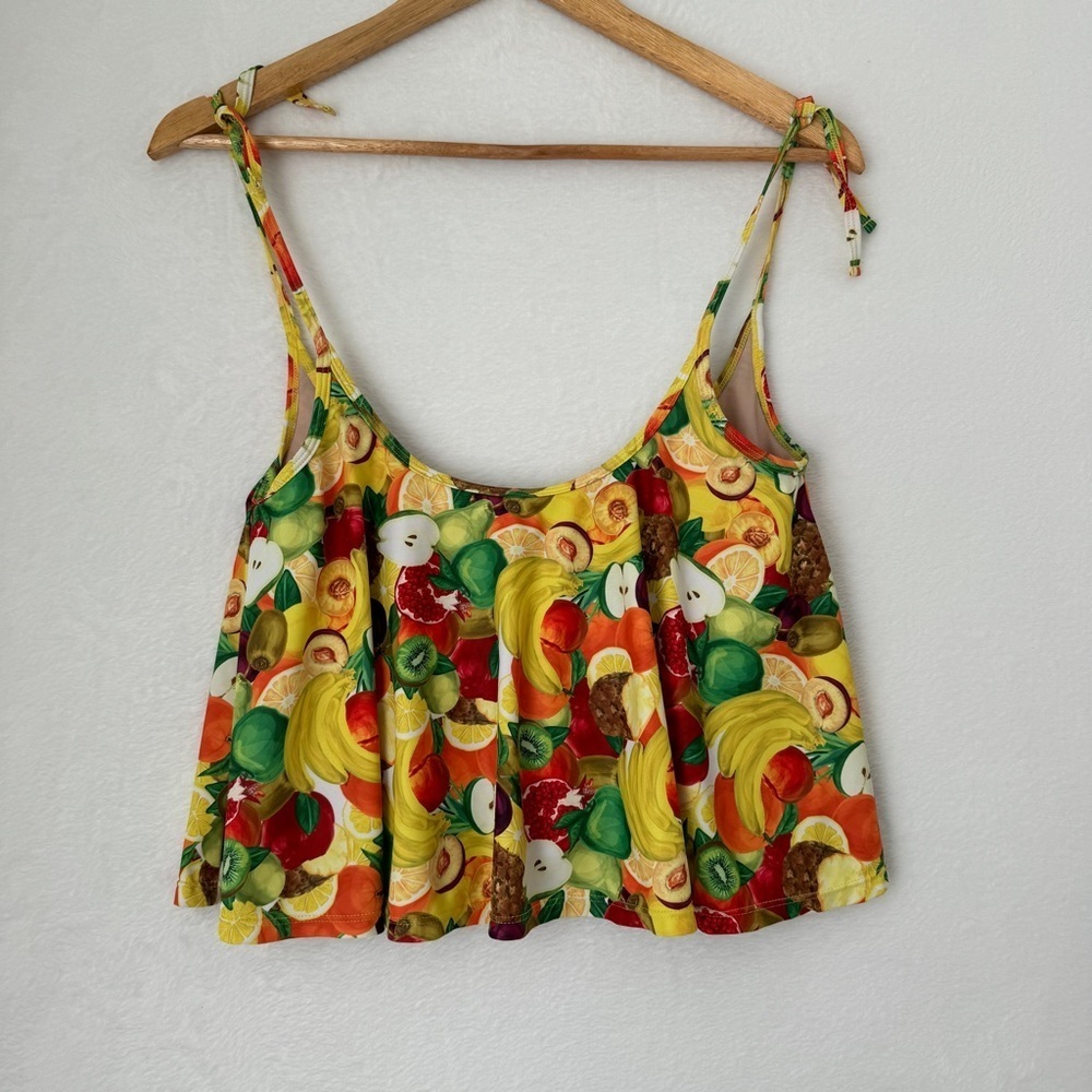 Kortni Jeane womens‎ yellow fruit print flower tie strap bikini swim top size Sm